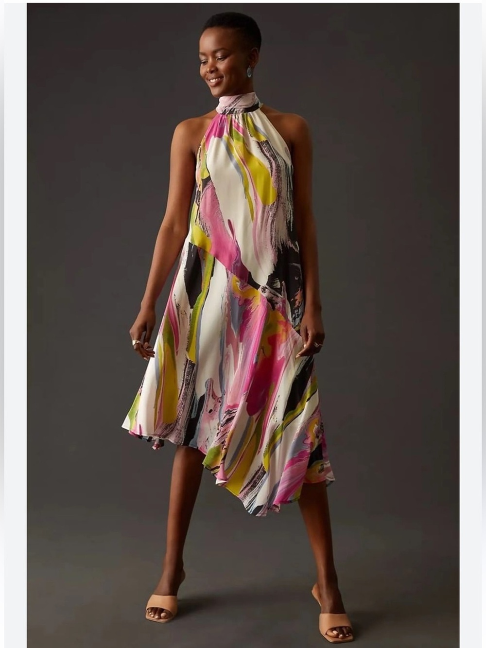 Anthropologie Silk Halter Midi Dress Size M